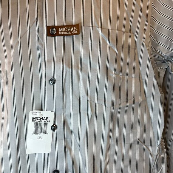 Michael Kors Men's Grey Striped Cotton Dress Shirt - Size Medium 15 32/33 - NWT - Picture 2 of 5